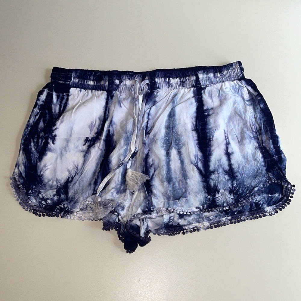 Forever 21 Blue & Purple Tye Dye Pom Pom Trim Shorts